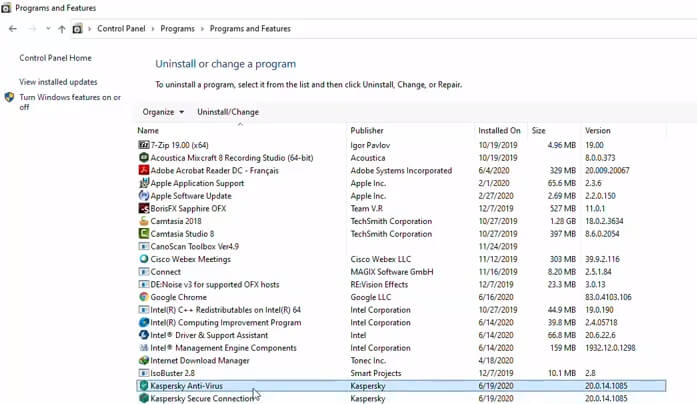 how to uninstall kaspersky windows 10