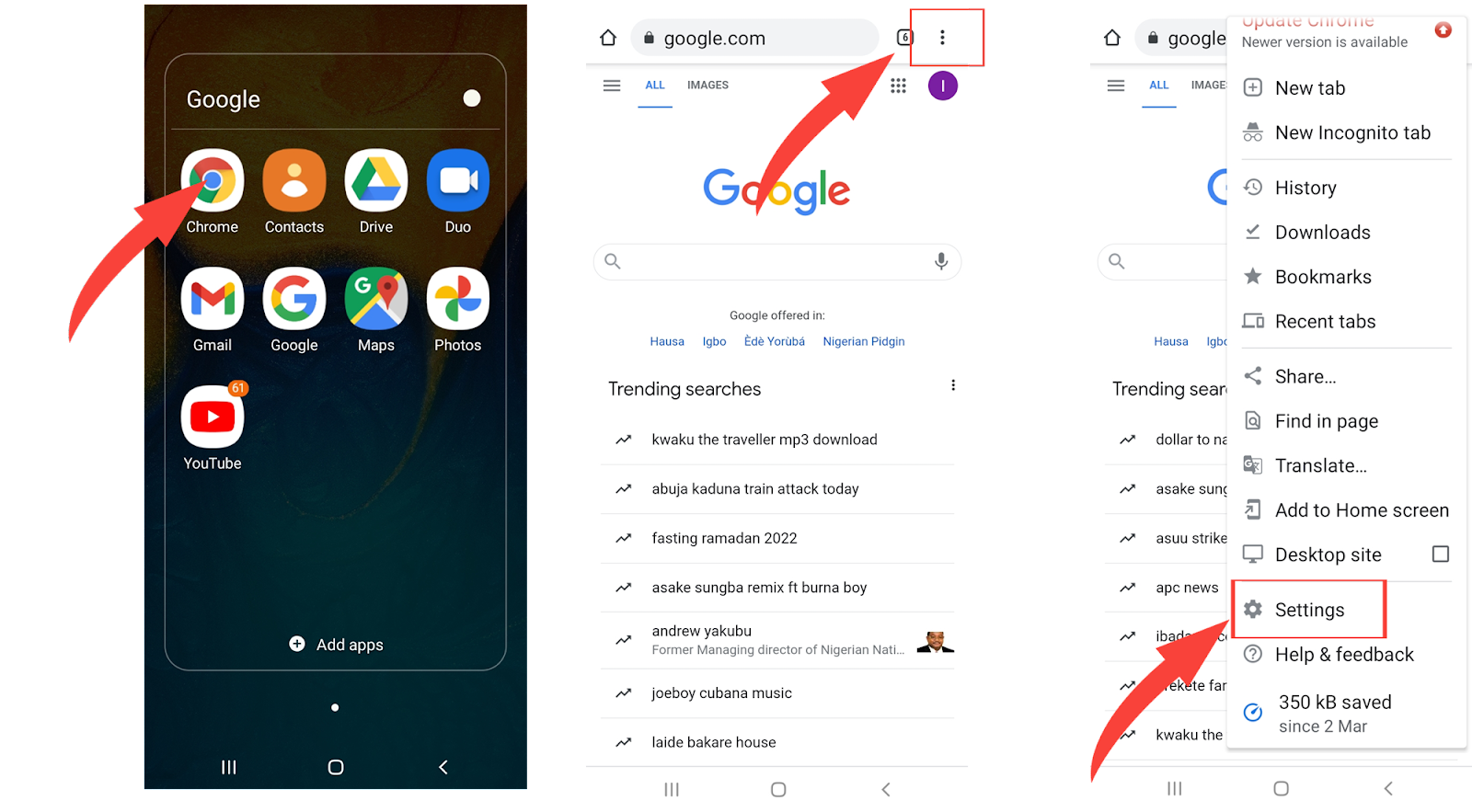 clearing browser cache on android screenshot