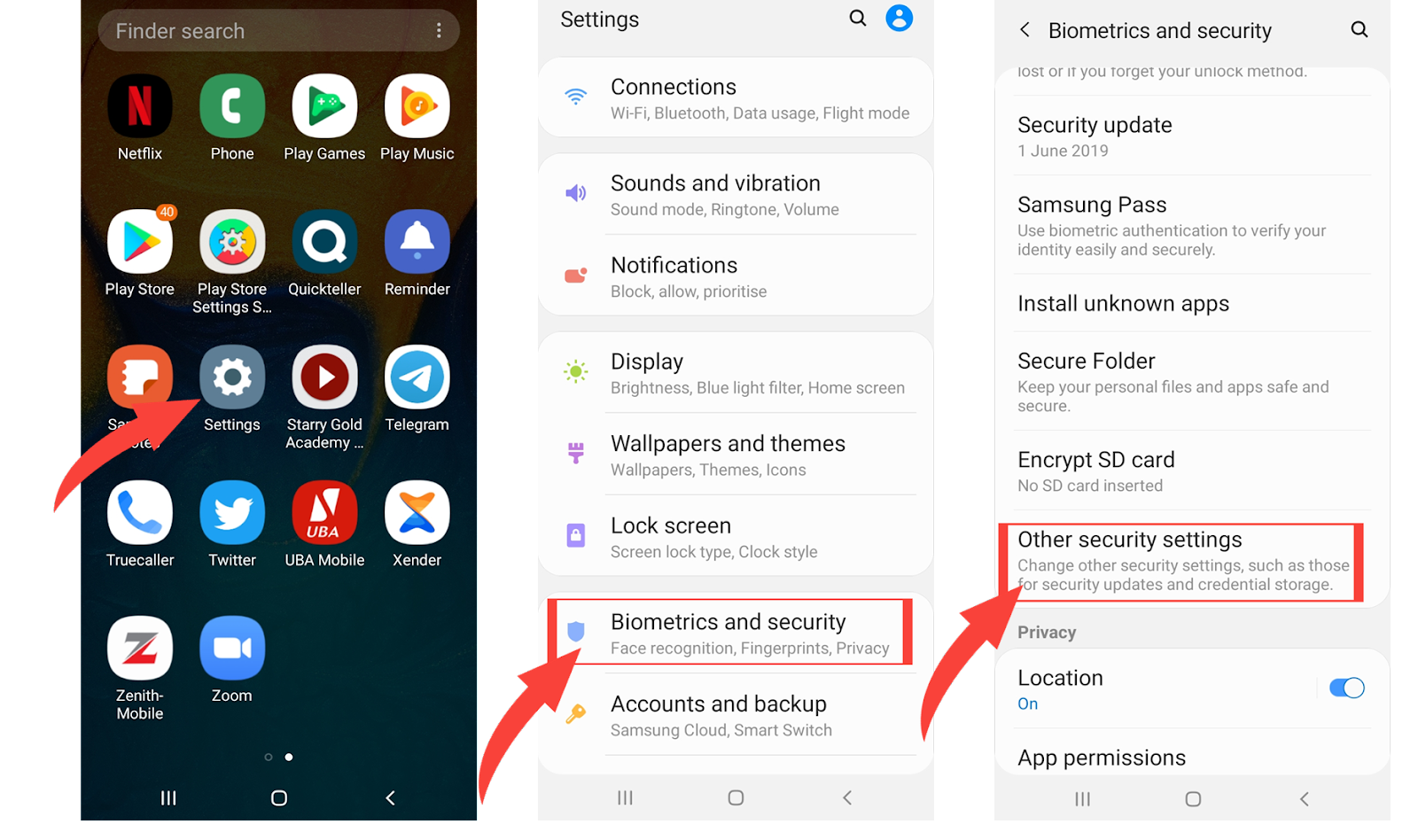 accessing biometric security on android screenshot