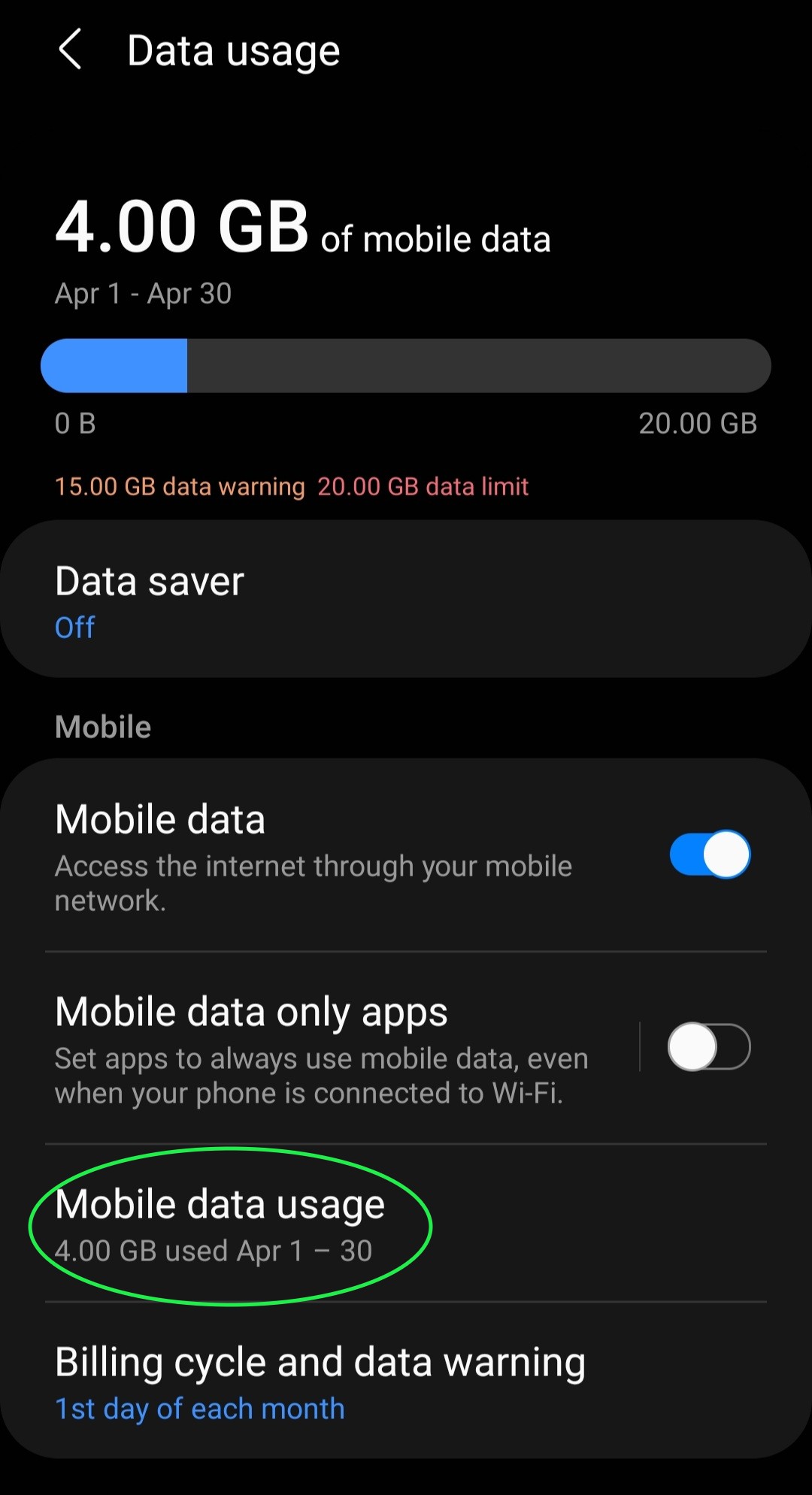 Mobile data usage