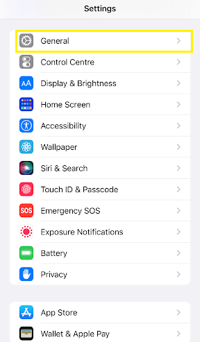 iOS settings general