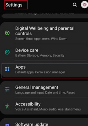 Apps menu on Android