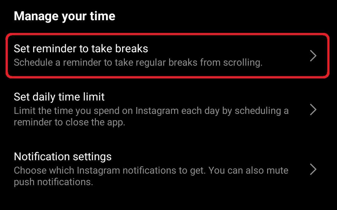 Set reminder to take breaks