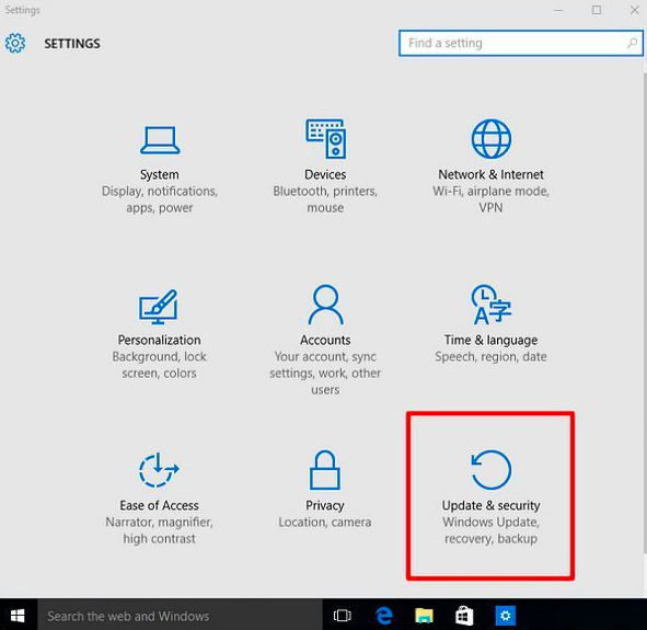 windows 10 setting