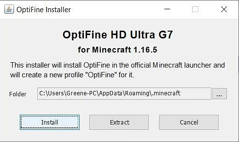 OptiFine installer window