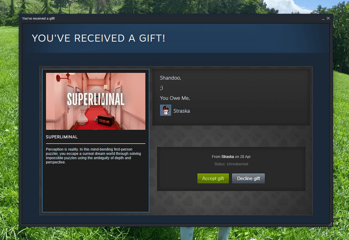 gift received on steam