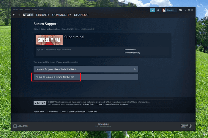 requesting a refund on steam