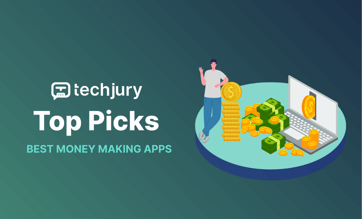 Best Money Making Apps - money coming out of a laptop and a man next to it