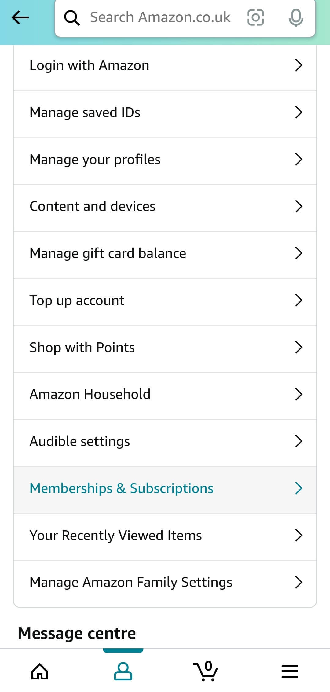 Memberships and Subscriptions option selected