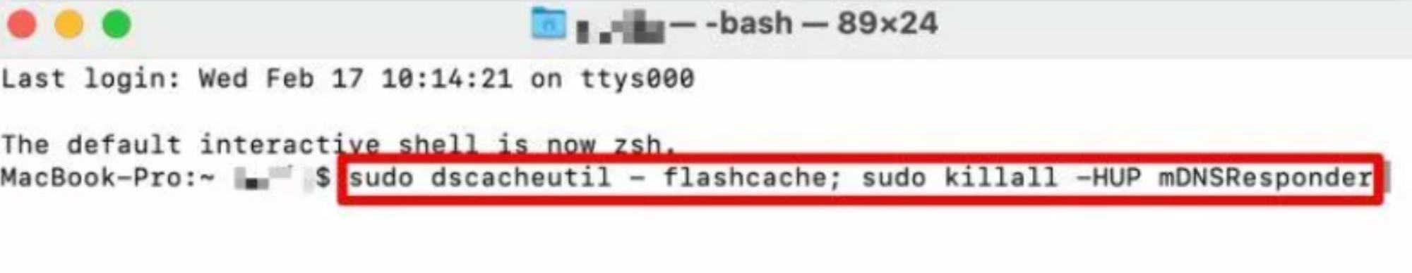 a highlighted command in the Mac Terminal app