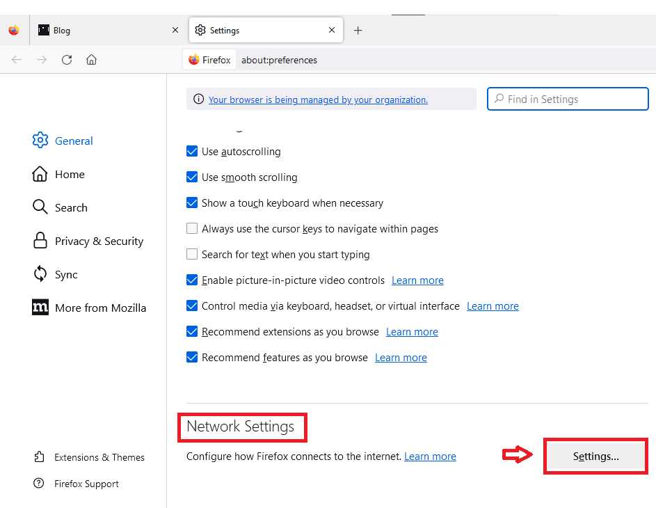 Finding Network settings on Firefox