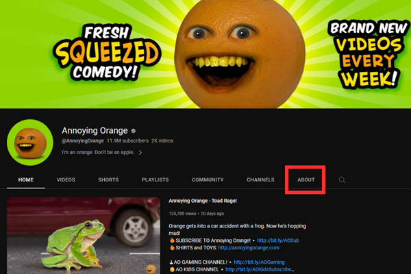 The “About” section is next to the magnifying glass