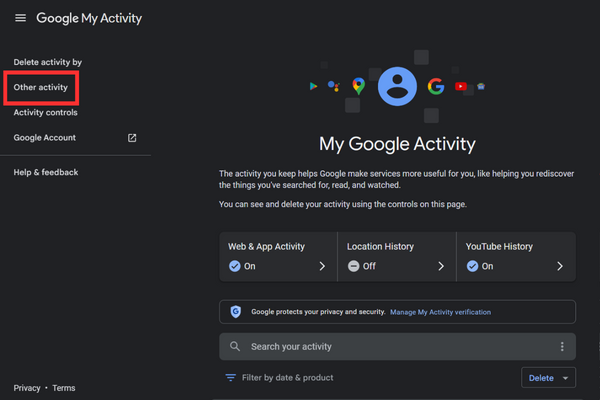 "Other Activity” button is on the left panel of the screen