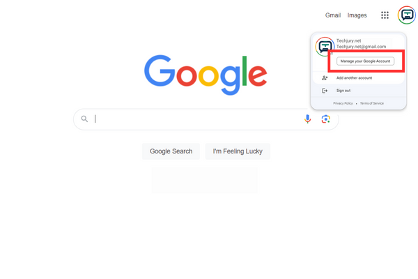 “Manage your Google Account” button is placed at the top