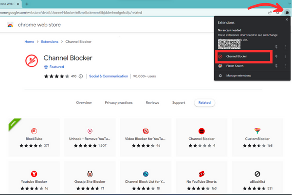 “Extensions” is located on the top-right corner of the page.