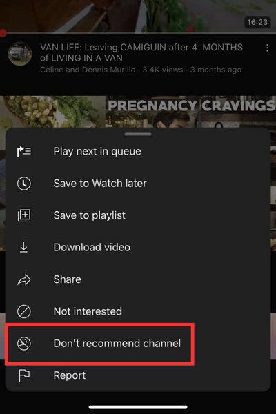The “Don’t recommend channel” is at the bottom