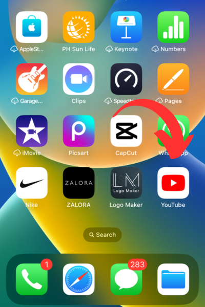 To find YouTube, look for a play button icon