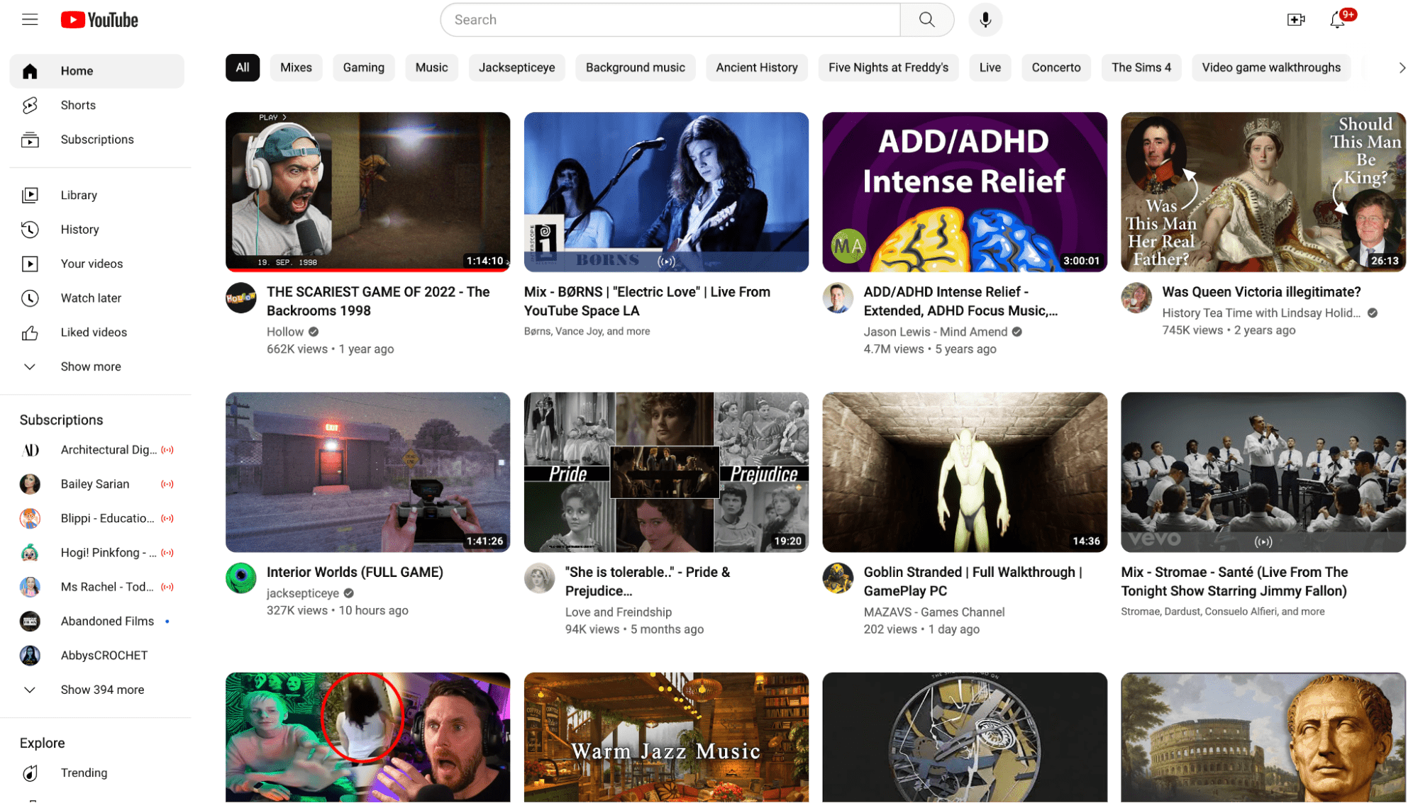 There are multiple videos on a YouTube homepage