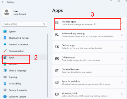 Settings, uninstall and manage apps
