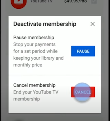 Canceling Youtube TV membership from your Android device