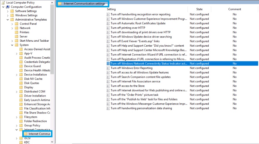 Internet Communication Settings