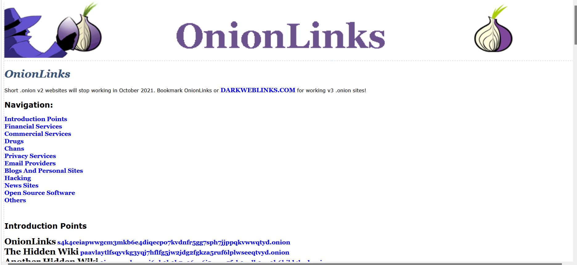 Screenshot of OnionLink’s main page