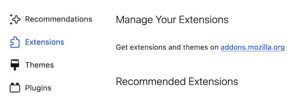 Extension settings in Firefox