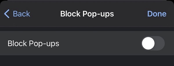 Disabling the Block Pop-ups feature of Chrome in iOS