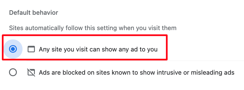 Options for ads default behavior in Chrome