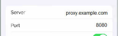 Champs de configuration du proxy sur iPhone