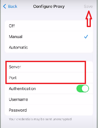 Paramètres du proxy iOS